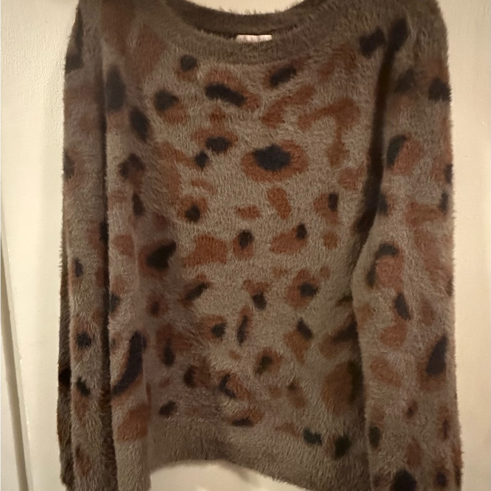 Sofia by Sofia Vergara Fuzzy Animal Print Sweater - Brown and Black Size XXL